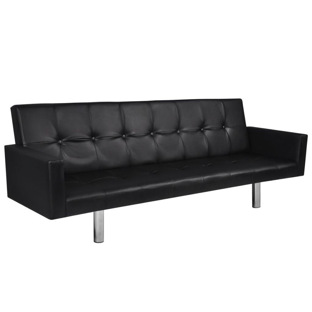 d0102he0ss7.jpg Sofa Bed with Armrest Black Artificial Leather - Image 1